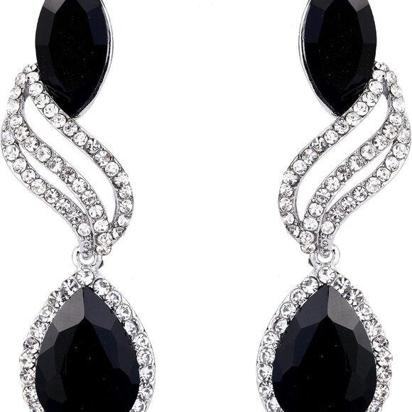 Women’s Crystal Dangle Earrings Bridal Wedding Hollow Leaf Teardrop Jewelry - Picture 1 of 6